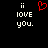 Pixelated text 'i love you.' in white with a red heart symbol above the left instance, all on black background.