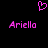 A static pixel art image with a black background, featuring a pink heart symbol above two instances of the name 'Ariella' in pink pixelated text.