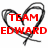 Red 'TEAM EDWARD' text over black heart outline on white background; grayscale photo of two people in formal wear; blue heart with 'Team Jacob' text.