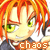 Pixelated character with red-orange hair, green eyes, and a neutral expression, wearing dark clothing with a white collar, with 'chaos' text below.