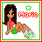 Pixel art contact sheet showing two animated frames of a female character in swimsuit with changing text and star symbols.