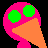Pixelated pink ice cream cone with two green scoops, white blocky text reading AC HOO IE and 'SO. YEAH!' on black background.