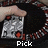 A hand holds a playing card with red spades on a dark background, while text changes from 'Pick' to 'A' and then 'Card'.