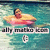 Pixelated image of a person floating on an inflatable ring in water with text below.