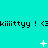 A turquoise background displays repeated text and animated white pixel elements. The text reads 'kiiittyy ! <3kiiittyy ! <3kiiittyy !' across three horizontal lines, with visible animation changes in the star-like symbols between frames.