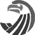 Pixelated grayscale icon of an eagle's head with curved beak, white face, and dark wing feathers extending leftward against a plain background.