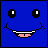 A 4x4 contact sheet of pixel art frames showing a blue and purple smiling face with changing mouth shapes, some frames containing the text 'gulp' at the bottom right.