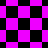 Black and magenta checkered pattern transitions from square to diamond with scattered black fragments on a solid magenta background
