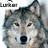 A wolf's face with gray and white fur, brown eyes, black nose, and visible teeth in two states: one showing a closed mouth and the other an open mouth revealing teeth.