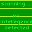 Green background with yellow horizontal lines and green text reading 'scanning....', 'no', 'intelligence', 'detected' in pixelated font across multiple
