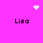 A bright pink background displays four 'Lisa' text labels arranged in a , with pixelated white heart and starburst symbols at top-center and top-right