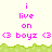 Pixelated text and symbols on a light background with green grass-like border, showing repeated phrases in pink.