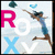 Pixelated icon with large pink 'R', light blue 'X', and a figure in mid-air pose against white background.