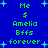 Blue background with green pixelated text reading "Me $ Amelia Bffs forever" and light blue star shapes scattered throughout.