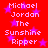 Red background with purple stars and repeated white text reading "Michael Jordan The Sunshine Ripper" in pixelated font.
