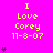 A bright pink background displays repeated text "I Love Corey 11-8-07" with varying heart counts on the left and right sides.