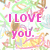 Pink text phrases on a colorful, pixelated background with abstract shapes and lines.