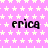 A static image with a pink background patterned by white stars, displaying the word 'erica' in black pixelated text repeated six times across three