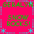 A static digital image with a bright pink background, displaying repeated text and decorative elements in green and cyan.