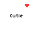 Four identical pixelated 'Cutie' text labels surround a central red heart icon that transitions into a red starburst pattern.