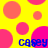 Yellow background with overlapping pink and orange circles; blue text 'casey' repeated four times in pixelated font.