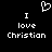 Black background with white pixelated text and a heart symbol; two identical 'I love Christian' phrases side-by-side, each above the other.
