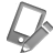 Pixelated grayscale icon of a tilted rectangular frame with rounded corners and a small circular cutout near the bottom left, set against a light gray background.