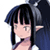 Pixelated anime-style character icon with dark blue hair, white collar, and purple choker against a transparent background.