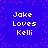 Blue background with pink pixel dots and four identical text blocks reading "Jake Loves Kelli" in white pixelated font.