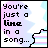 A 3x3 contact sheet of pixel art frames showing a text-based animation with changing letters in the phrase "You're just a line in a song..." against a pastel cloud background.
