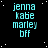 identical cyan text blocks on a black background with white dots, each block reading 'jenna kabe marley bff' in a pixelated font