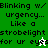 Green and white pixelated text displays 'Blinking w/ urgency... Like a strobelight for ur eyes' with animated white and green cursor-like symbols.