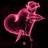 Pixelated pink figure with heart-shaped body and outstretched arms on black background, accompanied by white pixel text.