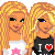 A 4x3 contact sheet of pixel art frames showing a blonde doll character in various outfits and poses with repeated "BFF" text below, all on a gray transparency background.