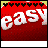 Red circular icon with white 'eas' text and black zigzag border, displaying sequential partial phrases in a horizontal strip below.
