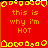 Red background with yellow pixelated border and text reading "this is why i'm HOT" in orange-yellow letters, animated border changes across frames.