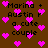 Brown background with repeated text 'Marina + Austin r a cute couple' and scattered pink pixelated hearts.