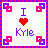 Pixelated graphic with 'I' above red heart and 'Kyle' below, bordered by pink-purple checkered pattern.