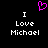 Pixelated icon with black background, white text reading "I Love Michael" on both sides, and a pink heart symbol above the text.