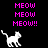 Pixelated white cat icon with pink 'MEOW' text on black background, showing three distinct positions including one near a gray platform edge.