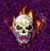 Pixelated skull with glowing orange flames on top, purple lips, and a dark purple background; adjacent green displays 'Original Icons .com' in bright green text