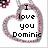 Pixelated heart-shaped icon with pink and gray border containing black text reading "I love you Dominic" on white background.