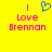 Yellow background with pink text reading "I Love Brennan" and a blue pixelated heart symbol above the text.