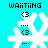 Pixelated snowflake icon with 'WAITING' text above, featuring three '<3' symbols and ellipses on a cyan background.