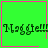 Green square with pink border displays "Maggie!!!" text and animated symbols in four quadrants.
