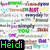 four pixelated with text and graphics, including names, phrases, and a heart symbol