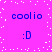 Pixelated blue text and smiley faces on a bright pink background with scattered white dots.