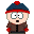 Pixelated cartoon character with blue knit hat and red trim, brown jacket, changing facial expressions including open mouth, closed mouth, green substance on face, and green liquid dripping from mouth.