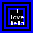 Four identical square arranged in a , each containing layered blue and black borders with white text reading "I Love Bella"