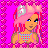 Pixel art contact sheet showing a pink-themed animated icon with a cartoon character and text "PINK IS HOT!" on a heart-patterned background.